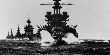 USS Pennsylvania leading other naval ships during WWII.