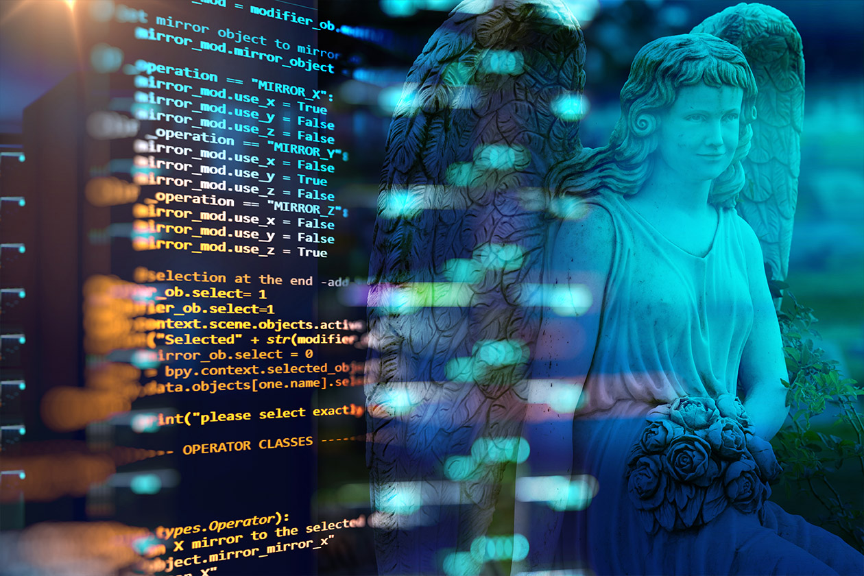 technology image blended with cemetery image
